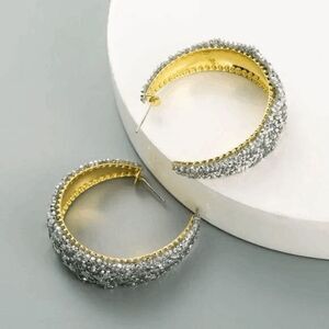 Silver Trendy Sparkle Hoop Earrings